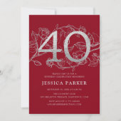 Elegant rood zilver 40e verjaardag kaart (Voorkant)