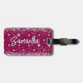 Elegant rood zilver glinsterende glitter monogram bagagelabel (Achterkant horizontaal)