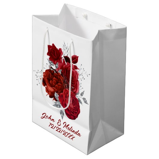 elegant rood zilver roos: naamdatum toevoegen medium cadeauzakje (Voorkant Gekanteld)