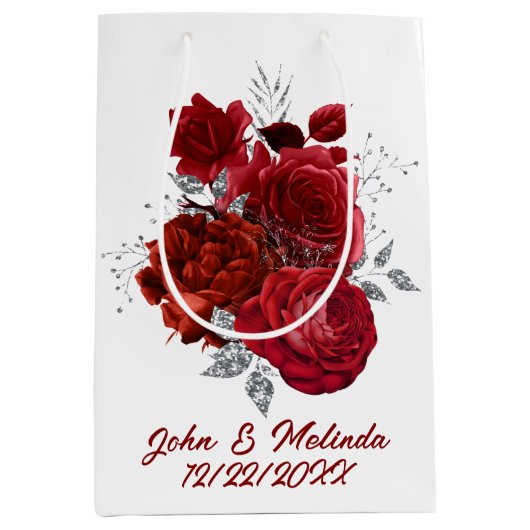 elegant rood zilver roos: naamdatum toevoegen medium cadeauzakje (Voorkant)