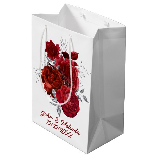 elegant rood zilver roos: naamdatum toevoegen medium cadeauzakje (Achterkant Gekanteld)