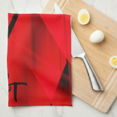 Elegant rood zwart abstract design Initialen Theedoek (Quarter Fold)