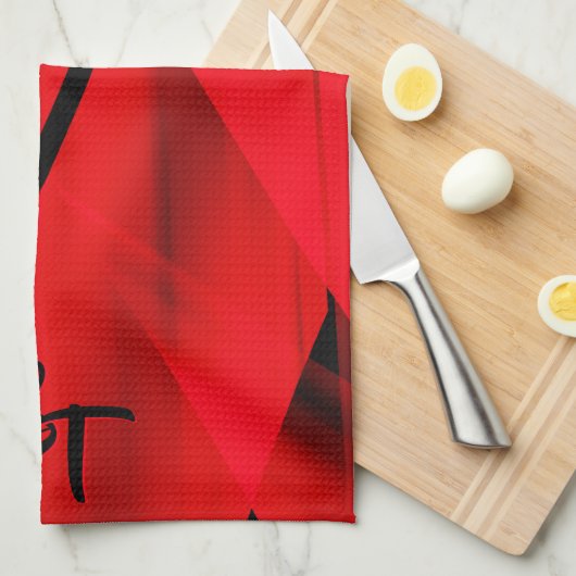 Elegant rood zwart abstract design Initialen Theedoek (Quarter Fold)