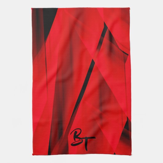 Elegant rood zwart abstract design Initialen Theedoek (Verticaal)