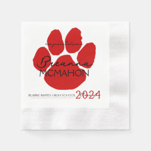 Elegant rood & zwart Afstuderen pawprint papier Servet