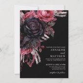 Elegant rood zwart bloemenbruiloft kaart (Voorkant)