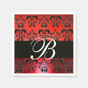 ELEGANT ROOD ZWART DAMASK BRUILOFT MONOGRAM SERVET