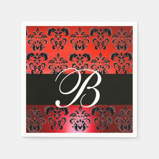 ELEGANT ROOD ZWART DAMASK BRUILOFT MONOGRAM SERVET (Voorkant)