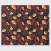 Elegant rood, zwart en goud bloemenmarmeren patroo cadeaupapier (Vlak)