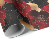 Elegant rood, zwart en goud bloemenmarmeren patroo cadeaupapier (Rol Hoek)