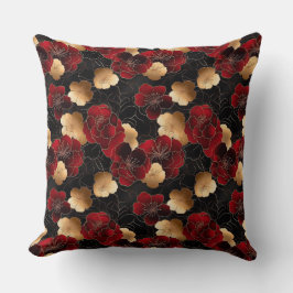 Elegant rood, zwart en goud bloemmotief marmer pat kussen