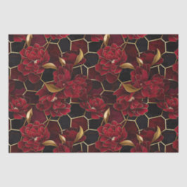 Elegant rood, zwart en goud bloemmotief marmerpatr tissuepapier