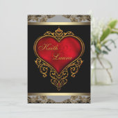 Elegant Rood Zwart en Goud Bruiloft Kaart (Staand voorkant)