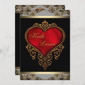 Elegant Rood Zwart en Goud Bruiloft Kaart (Voorkant / Achterkant)