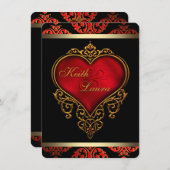 Elegant Rood Zwart en Goud Bruiloft Kaart (Voorkant / Achterkant)