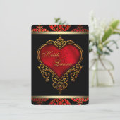 Elegant Rood Zwart en Goud Bruiloft Kaart (Staand voorkant)