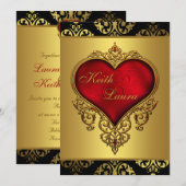 Elegant Rood Zwart en Goud Bruiloft Kaart (Voorkant / Achterkant)