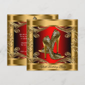 Elegant rood zwart en goud verjaardagsfeest kaart (Voorkant / Achterkant)