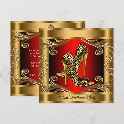 Elegant rood zwart en goud verjaardagsfeest kaart (Voorkant / Achterkant)