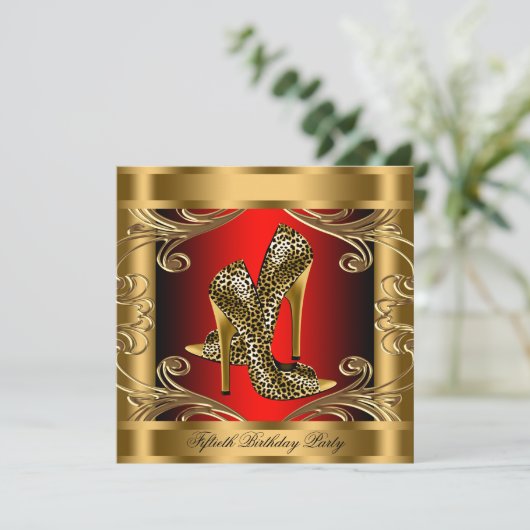 Elegant rood zwart en goud verjaardagsfeest kaart (Staand voorkant)