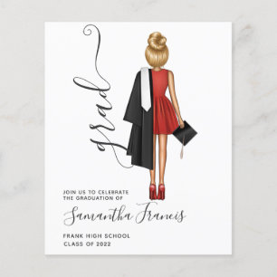 Elegant Rood, Zwart en Wit Meisje Afstudeerder Inv Flyer