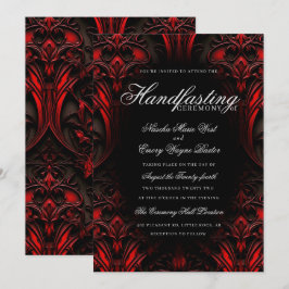 Elegant Rood & Zwart Gothic Damask Handfasten Kaart