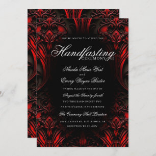 Elegant Rood & Zwart Gothic Damask Handfasten Kaart