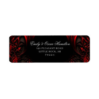 Elegant rood & zwart gotisch damast retouradres etiket