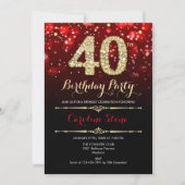 Elegant Rood Zwart Goud 40e Verjaardag Kaart (Voorkant)
