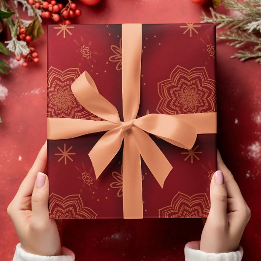 Elegant Rood Zwart Goud Bloemen Cadeaupapier