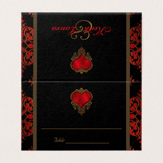 Elegant Rood Zwart Goud Bruiloft Tafel Plaats Kaar Kaart (Buitenkant ongevouwen)