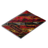 Elegant rood zwart goud girly glitter gestreept notitieboek (Linkerzijde)