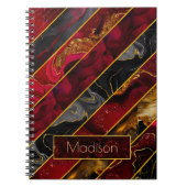 Elegant rood zwart goud girly glitter gestreept notitieboek (Voorkant)