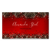 Elegant rood zwart goud glitter magnetisch visitekaartje (Voorkant)