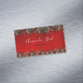 Elegant rood zwart goud glitter magnetisch visitekaartje (Voorbeeld)