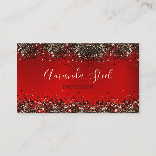 Elegant rood zwart goud glitter visitekaartje (Voorkant)