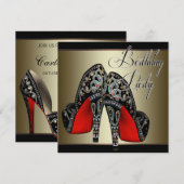 Elegant Rood Zwart Goud Hoge Hakken Verjaardagsfee Kaart (Voorkant / Achterkant)