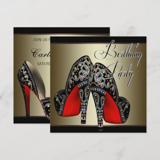 Elegant Rood Zwart Goud Hoge Hakken Verjaardagsfee Kaart (Voorkant / Achterkant)