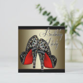Elegant Rood Zwart Goud Hoge Hakken Verjaardagsfee Kaart (Staand voorkant)
