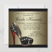 Elegant Rood Zwart Goud Hoge Hakken Verjaardagsfee Kaart (Achterkant)