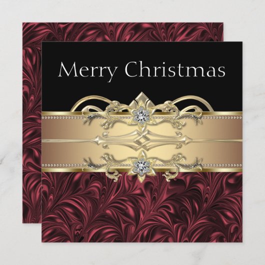 Elegant Rood Zwart Goud Kerstfeest Kaart (Voorkant / Achterkant)