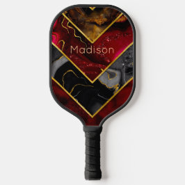 Elegant rood zwart goud meisjesachtig geometrisch pickleball paddle