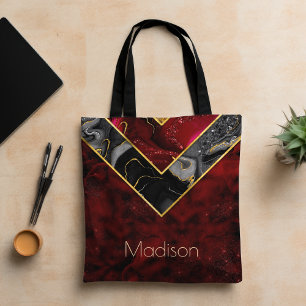Elegant rood zwart goud meisjesachtig geometrisch tote bag