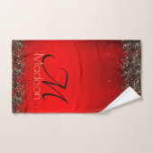 Elegant rood zwart goudglitter monogram bad handdoek (Handdoek)