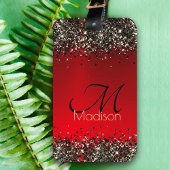 Elegant rood zwart goudglitter monogram bagagelabel