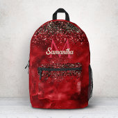 Elegant rood zwart goudglitter monogram bedrukte rugzak