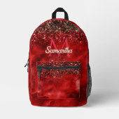 Elegant rood zwart goudglitter monogram bedrukte rugzak (Voorkant)