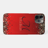 Elegant rood zwart goudglitter monogram Case-Mate iPhone case (Achterkant (horizontaal))