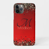 Elegant rood zwart goudglitter monogram Case-Mate iPhone case (Achterkant)