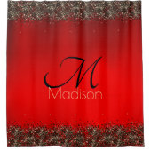 Elegant rood zwart goudglitter monogram douchegordijn (Voorkant)